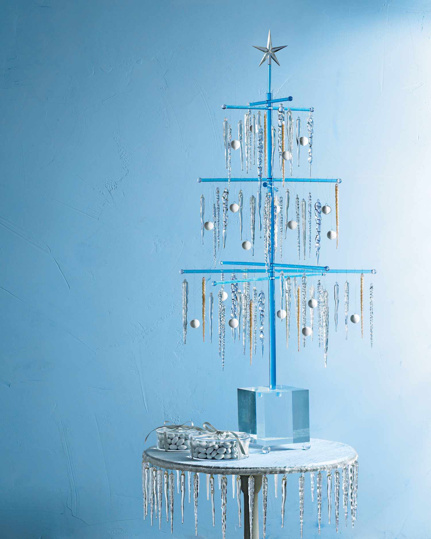 Christmas tree decorated with icicle ornaments