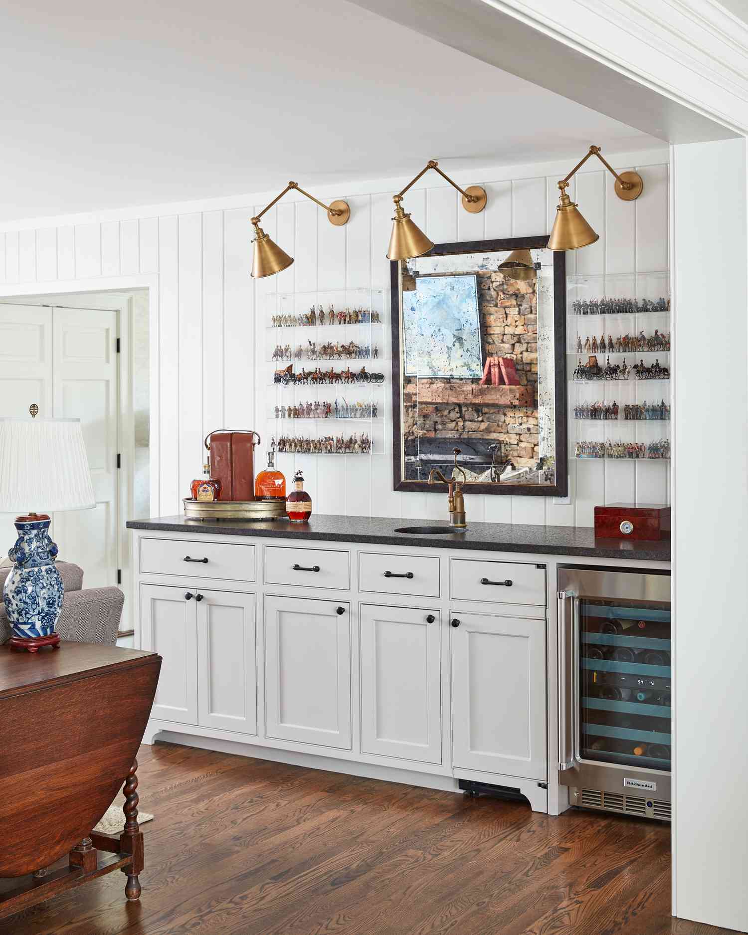 home bar with gold accents