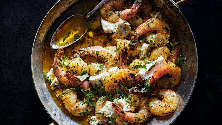 herby shrimp-and-feta-bake in skillet