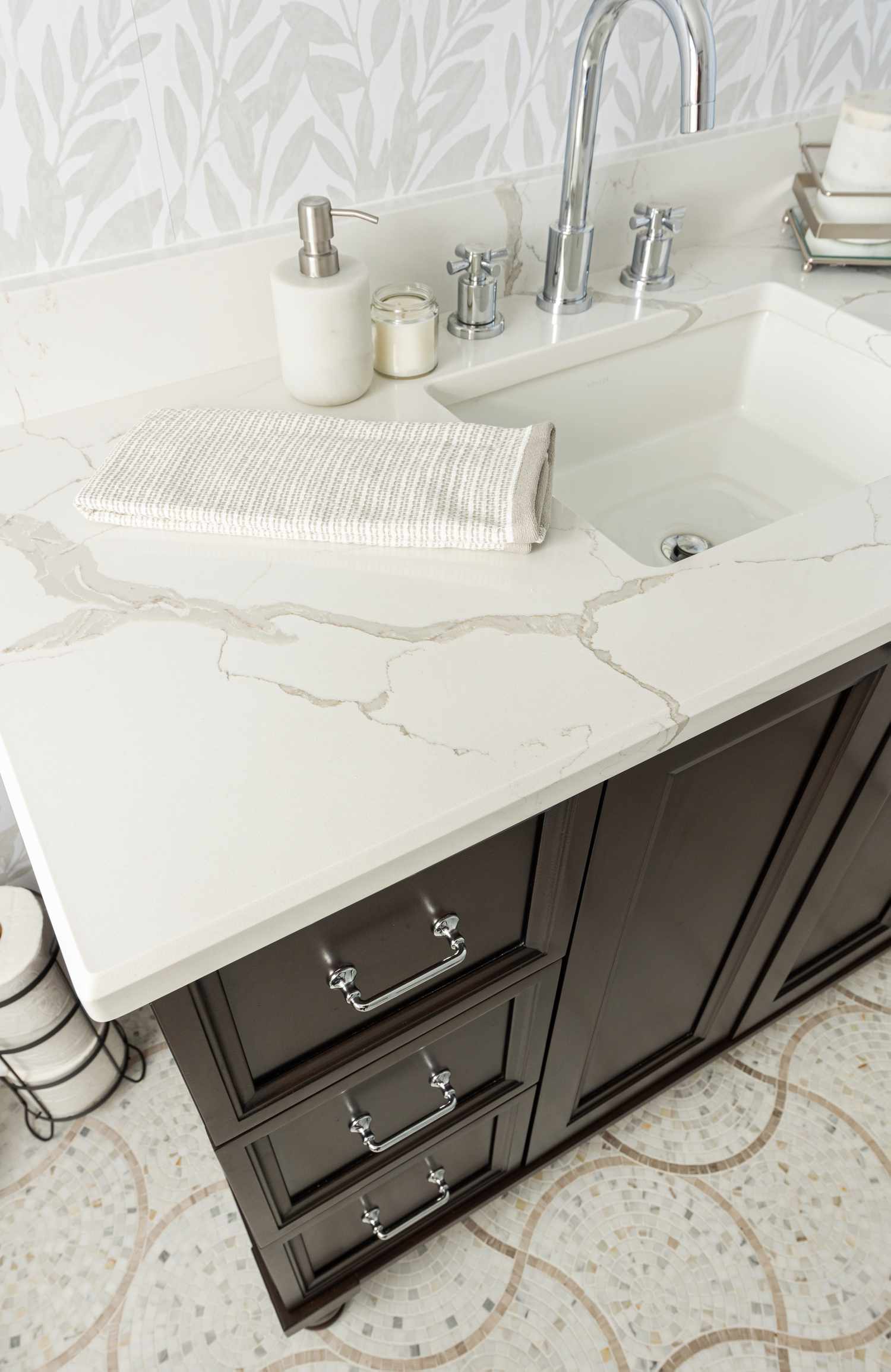 mosaic tile floor in the bathroom