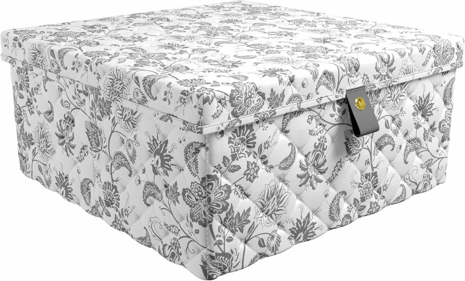 Decorative storage box with a floral pattern and a clasp closure