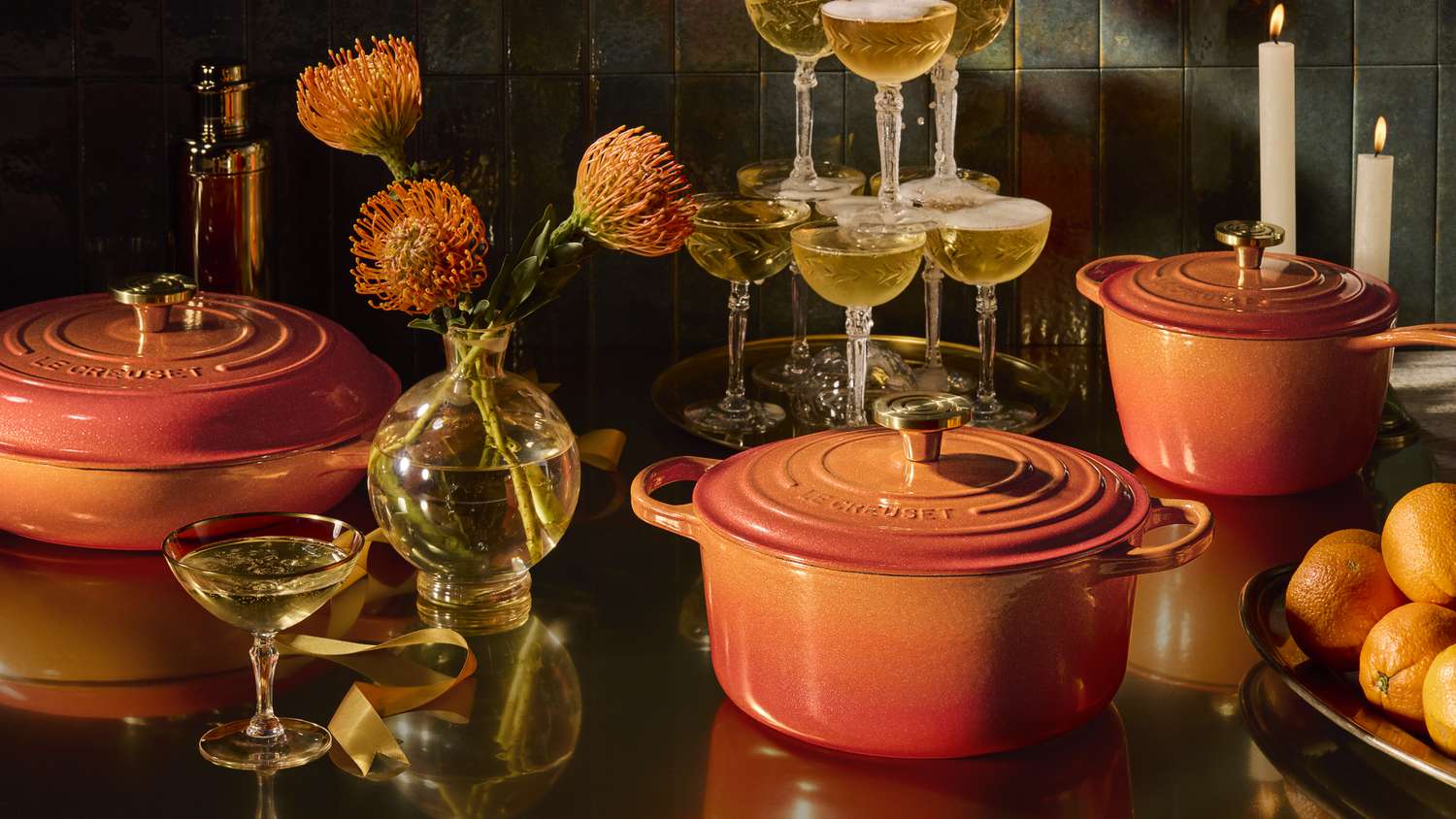 Le Creuset's new Flamme Dorée collection celebrating 100 years. 