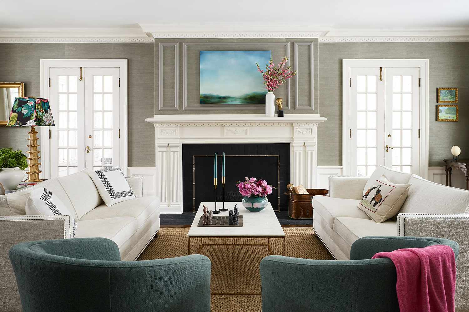 Wainscotting and Bright Art Fireplace Mantel