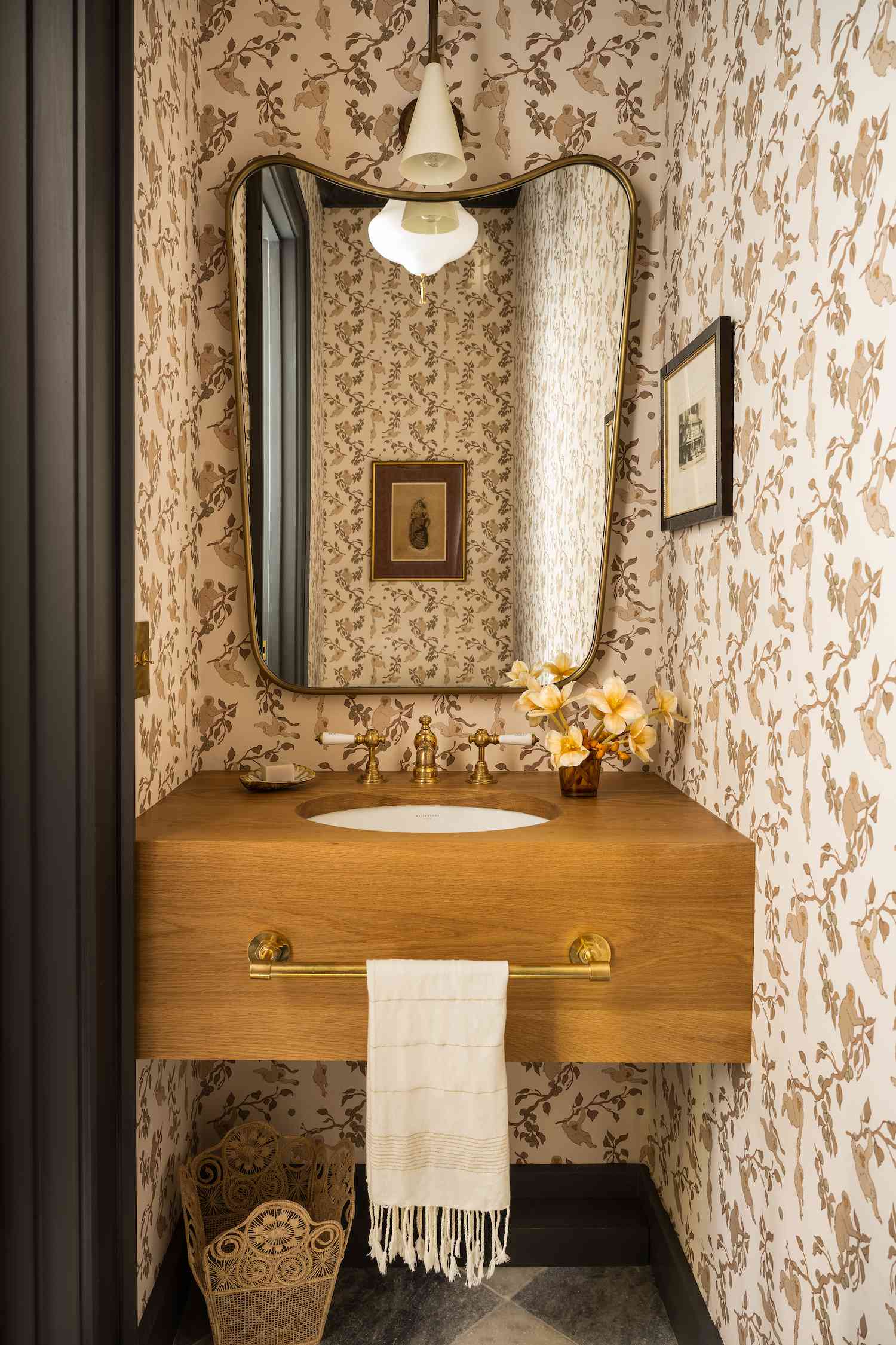 vintage vines and wood jewel box bathroom