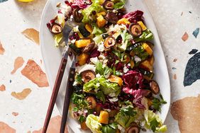 chopped winter salad with mushrooms and pomegranate