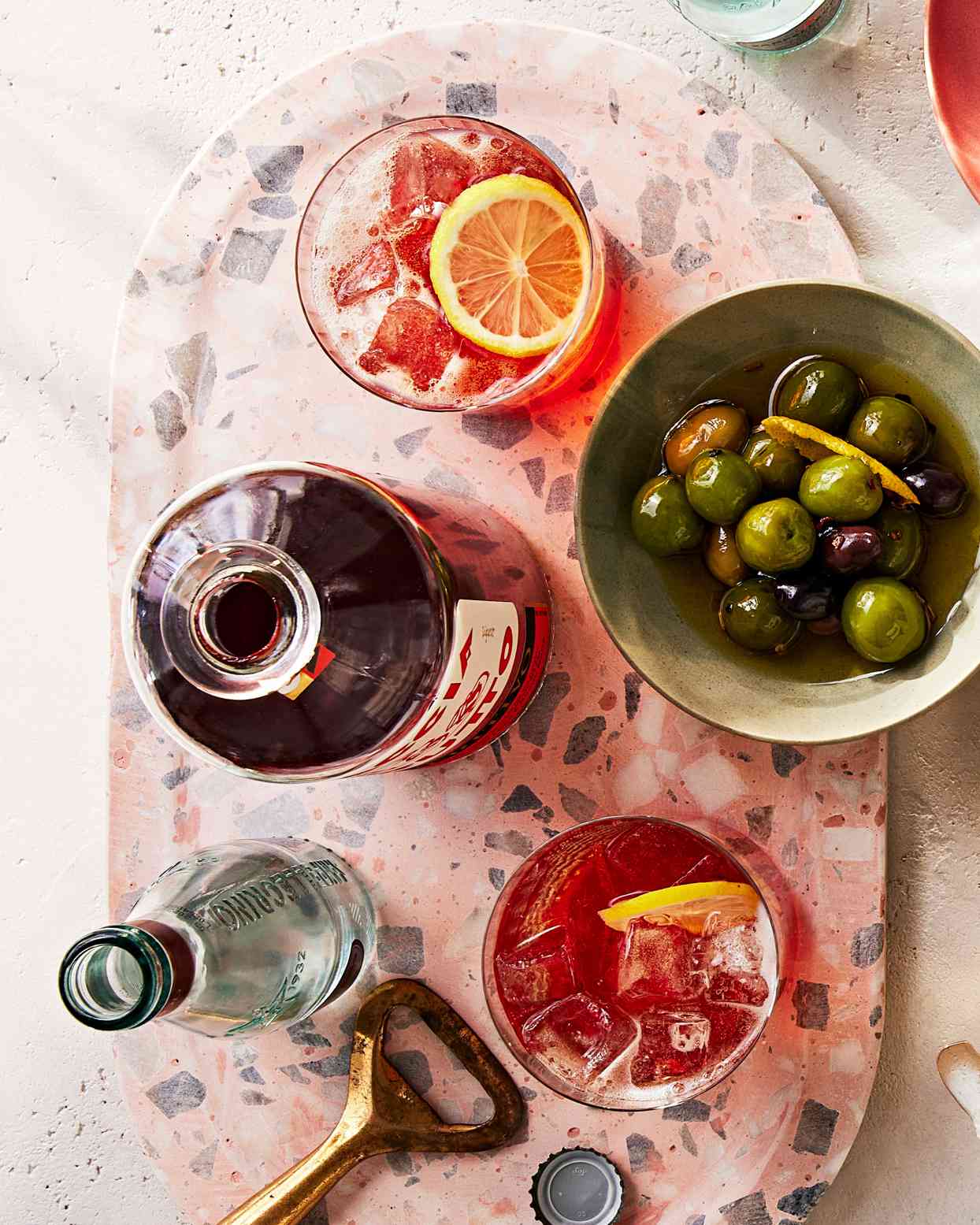 Amaro Spritz and bowl of olives