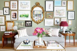 Living room with gallery wall in english country design style