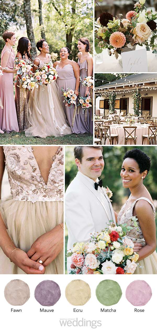 wedding color palette mood board mauve, yellow, green