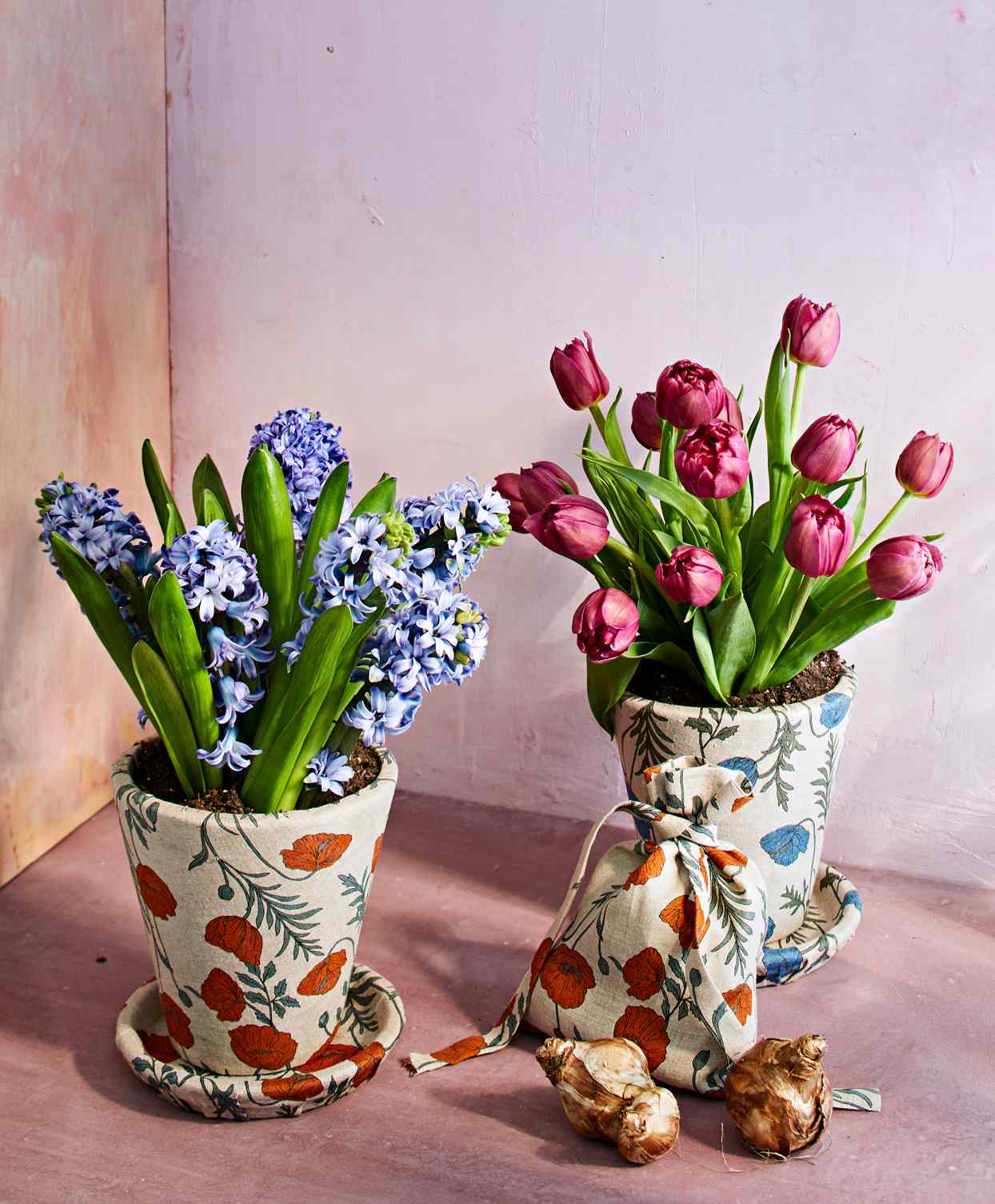 flower print linen pots and bag