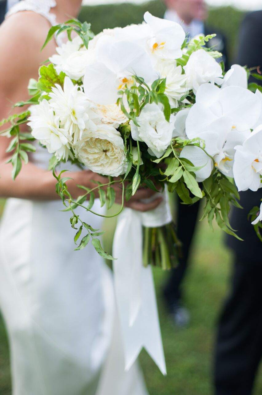 white dahlia wedding bouquet