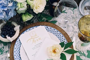 charles andrew wedding blue green place setting