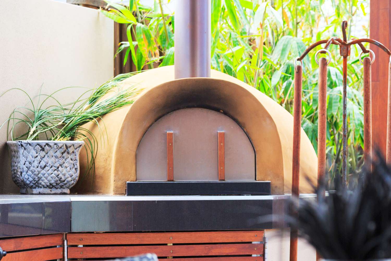 Pizza oven in backyard