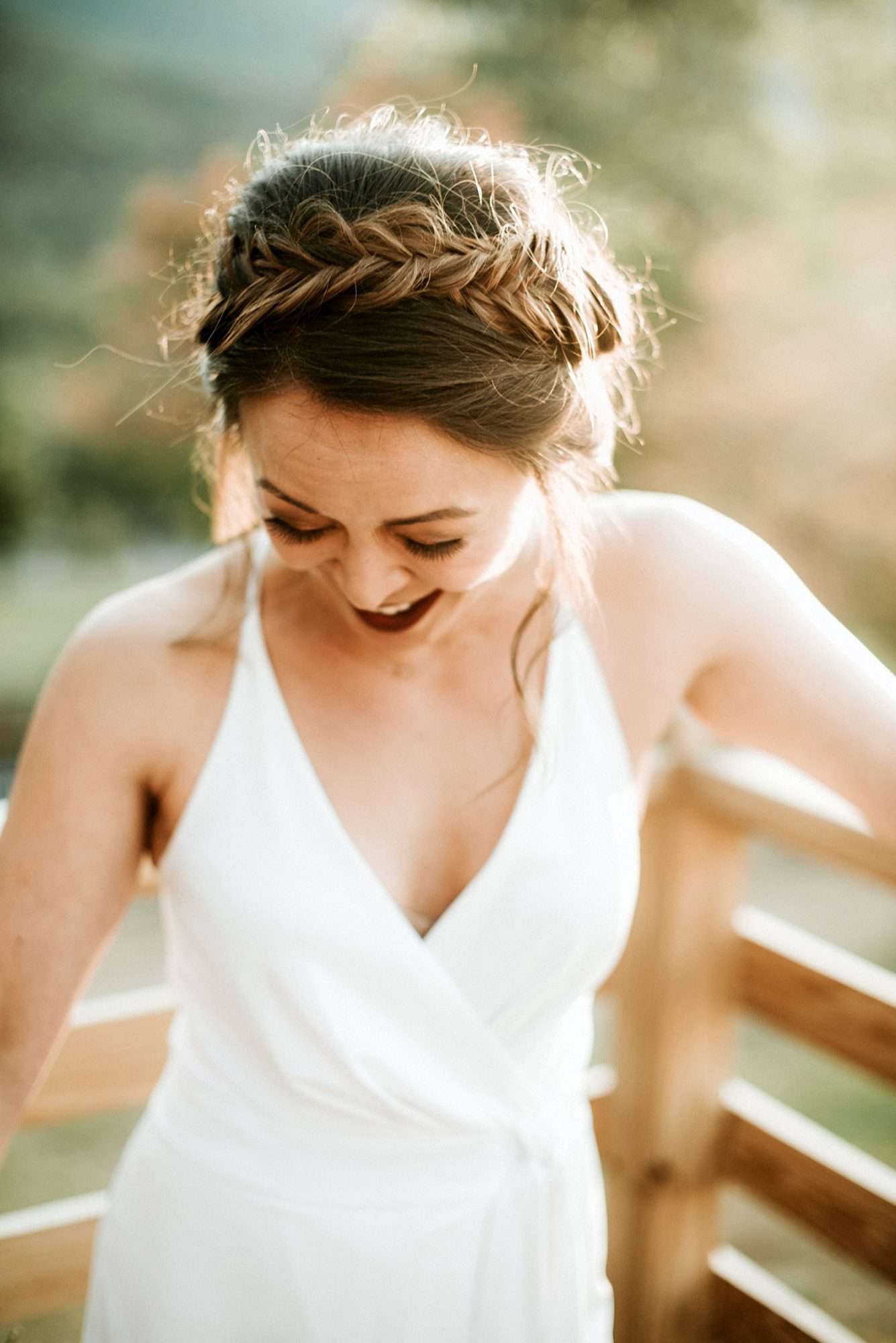 boho bride with milk maid braid