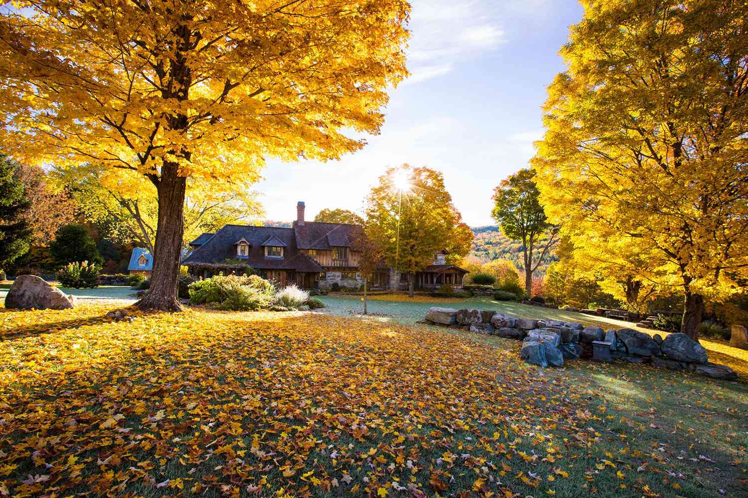 wide view of vermont house in fall