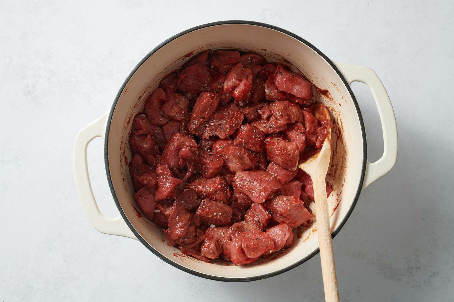 browning beef in Dutch oven