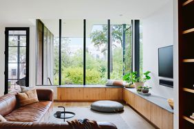 a room with floor to ceiling windows