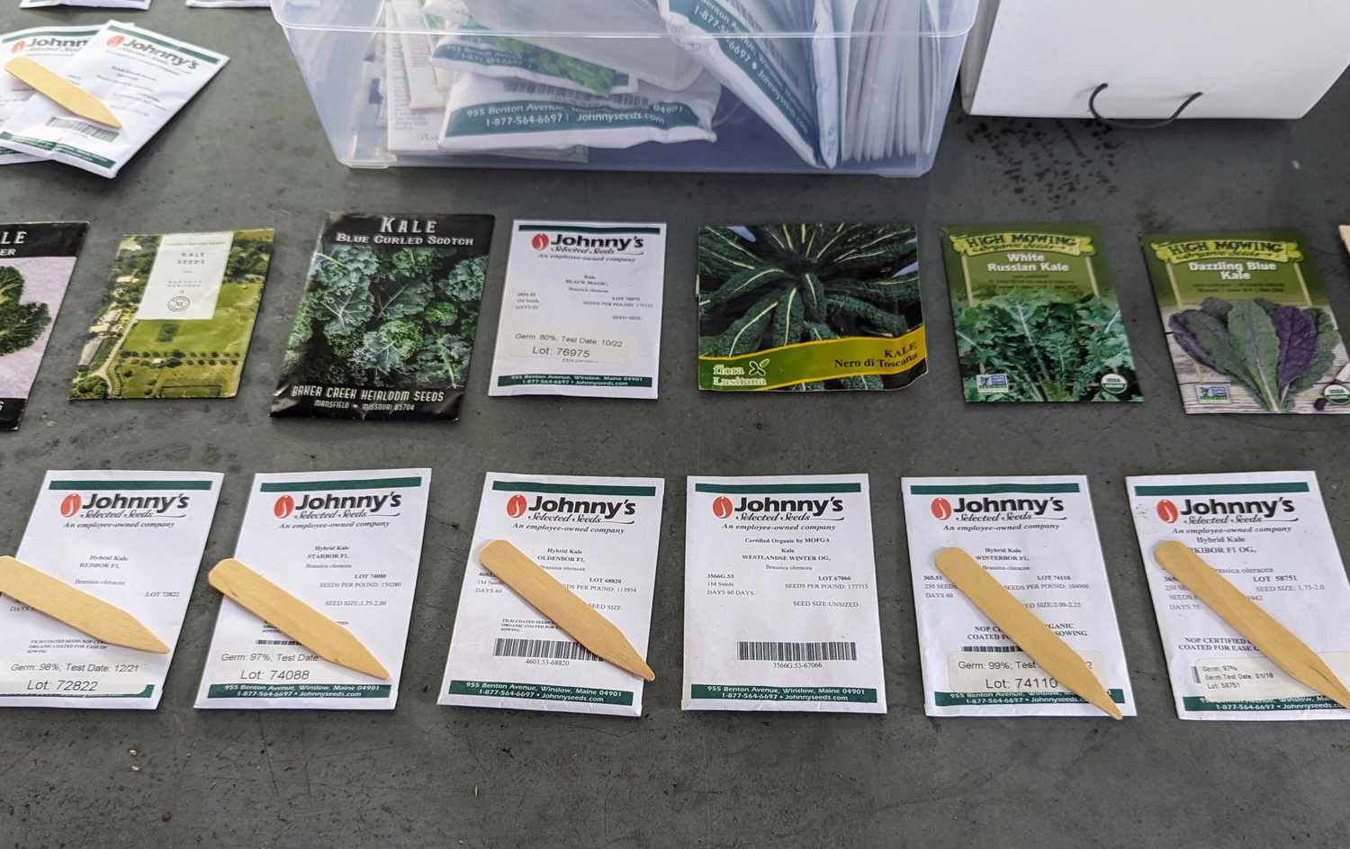 Vegetable seed packets on a table