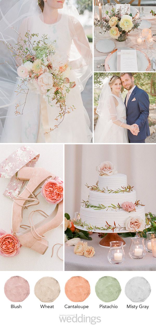 wedding color palette mood board melon and gray