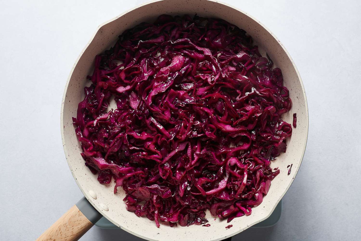 sauteed red cabbage in pan