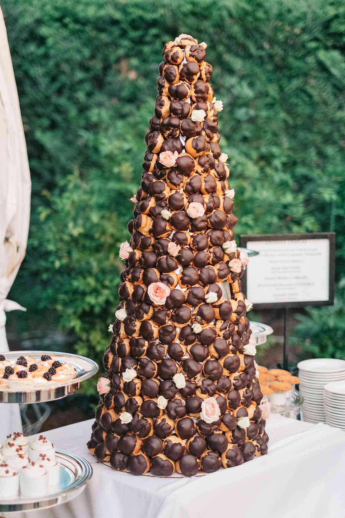 chocolate croquembouche arrangement for wedding