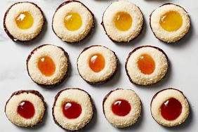 three variations of lamington thumbprint cookies