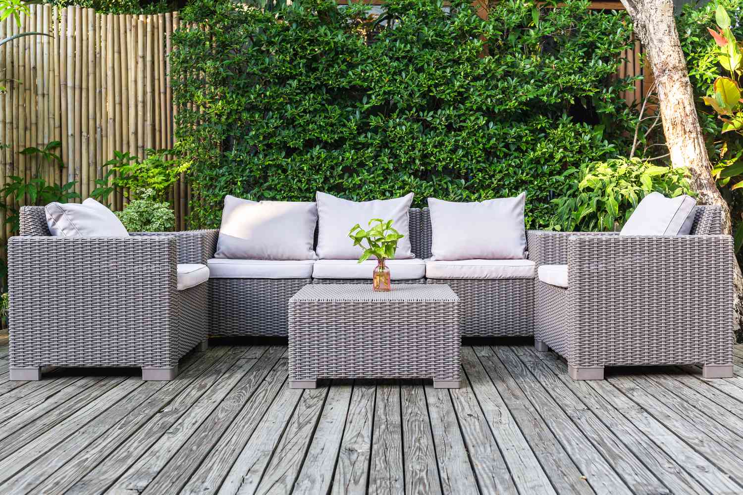 Grey wicker backyard furniture
