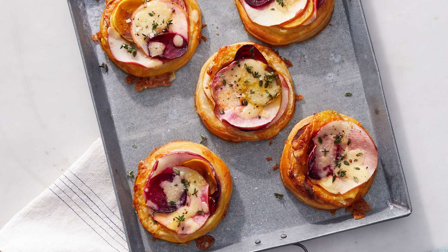 beet cheddar apple tarts
