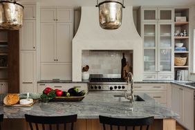 enclosed kitchen range with glass cabinets