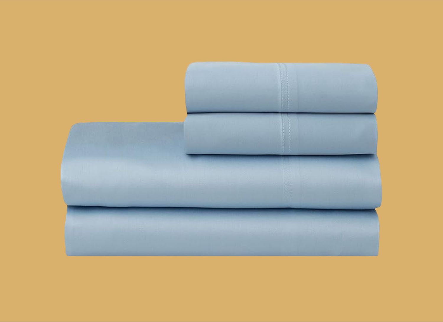 stack of blue sheets on a yellow background