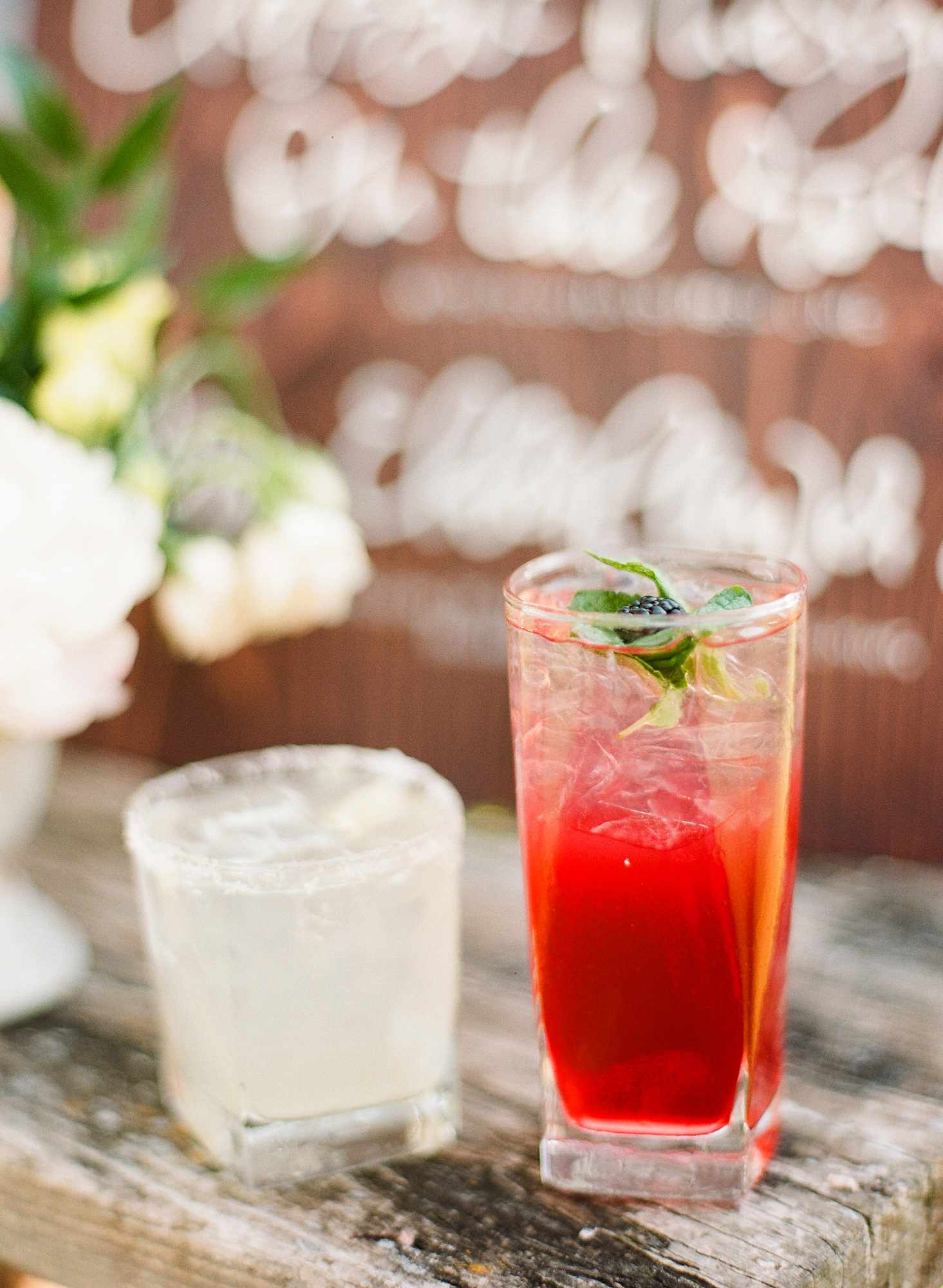 his and hers drinks cocktails rebecca yale festive floral liquid catering