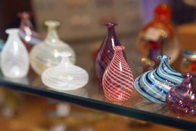 Glass vases from Murano on a shelf