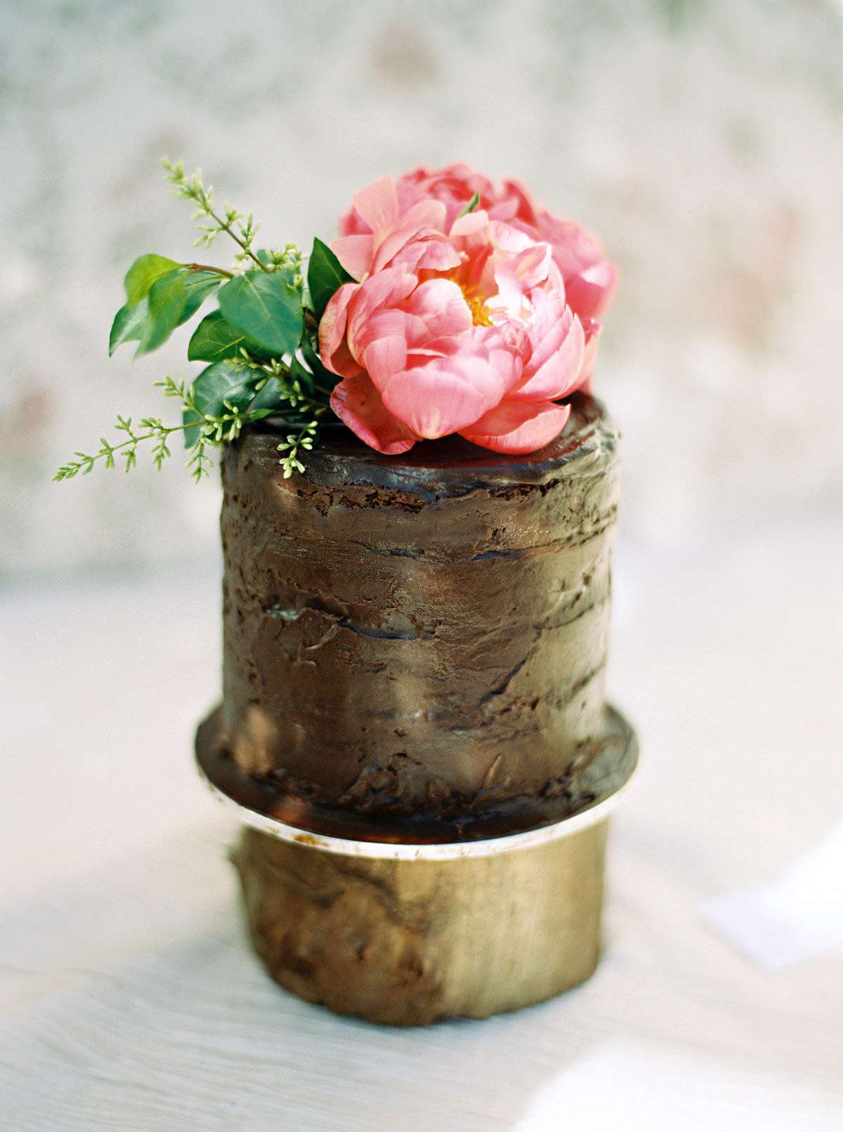chocolate cake with pink bloom