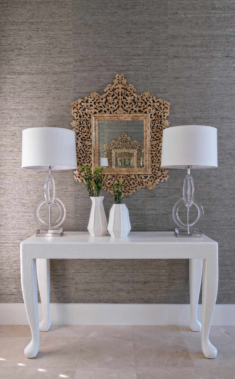 Gray Wallpapered Foyer