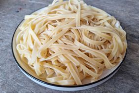 A plate filled with fettuccine pasta