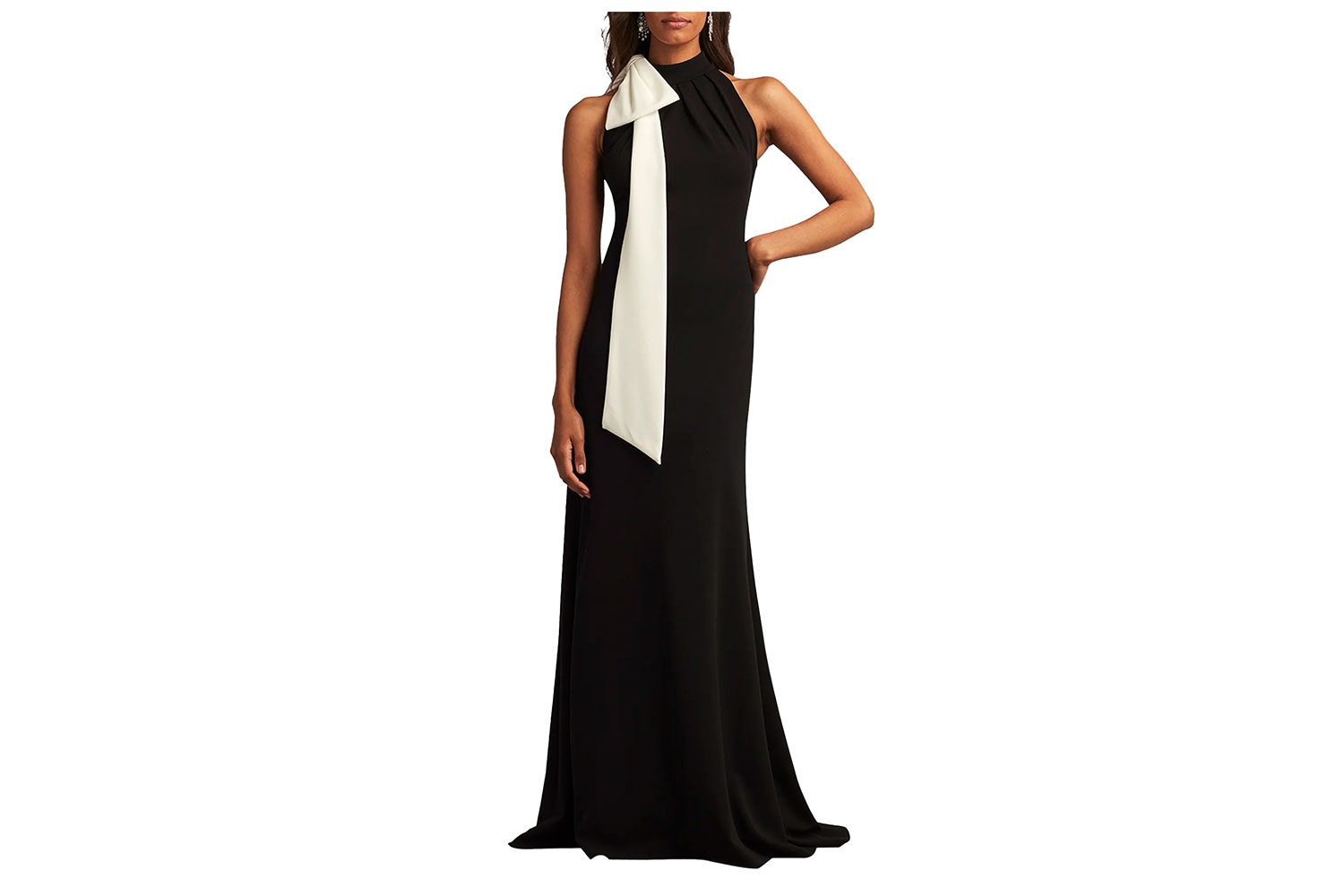 Tadashi Shoji Sleeveless Mock-Neck Bow Crepe Gown