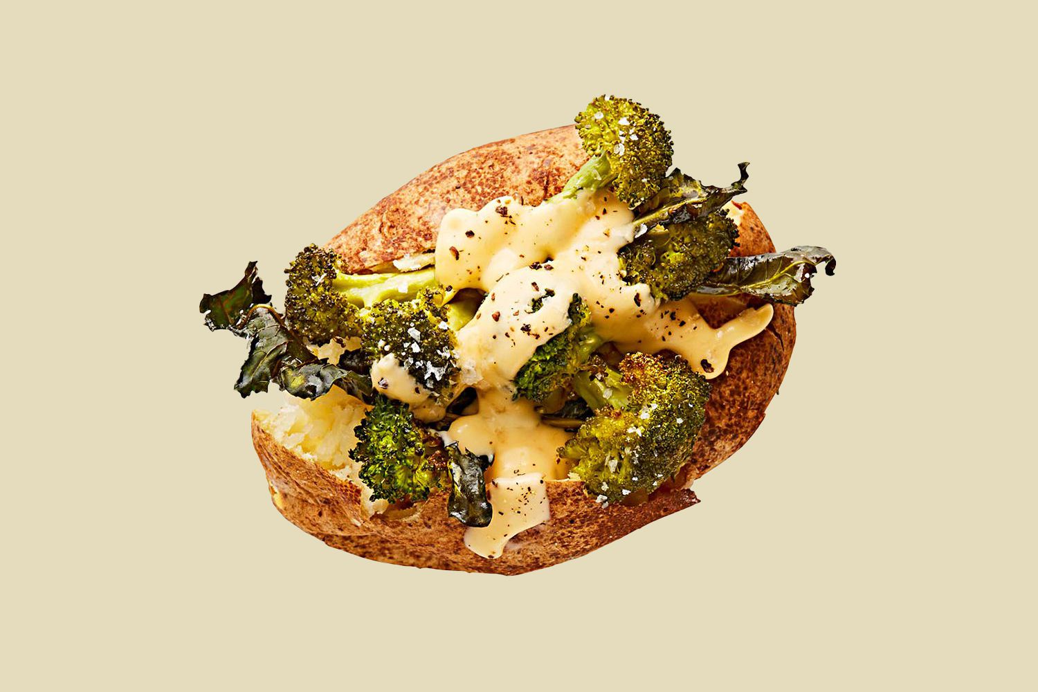 roasted broccoli with cheddar-cheese sauce baked potato