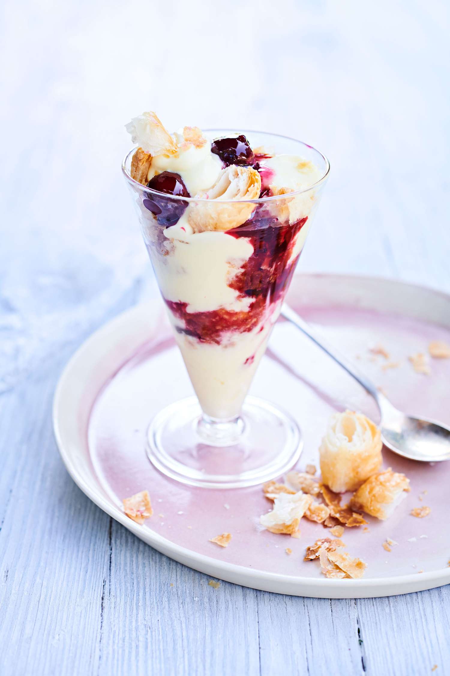 sbriciolata di millefoglie with sour-cherry preserves puff pastry and cream