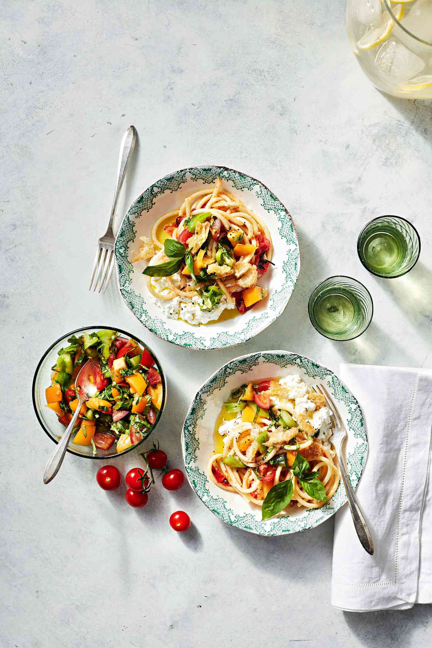 bucatini with roasted and fresh tomatoes