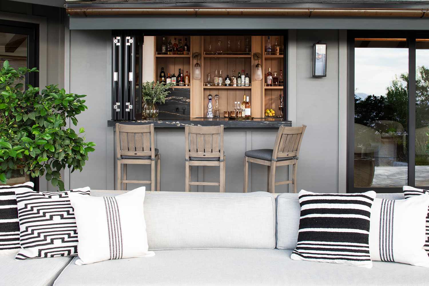 Covered patio with foldaway doors