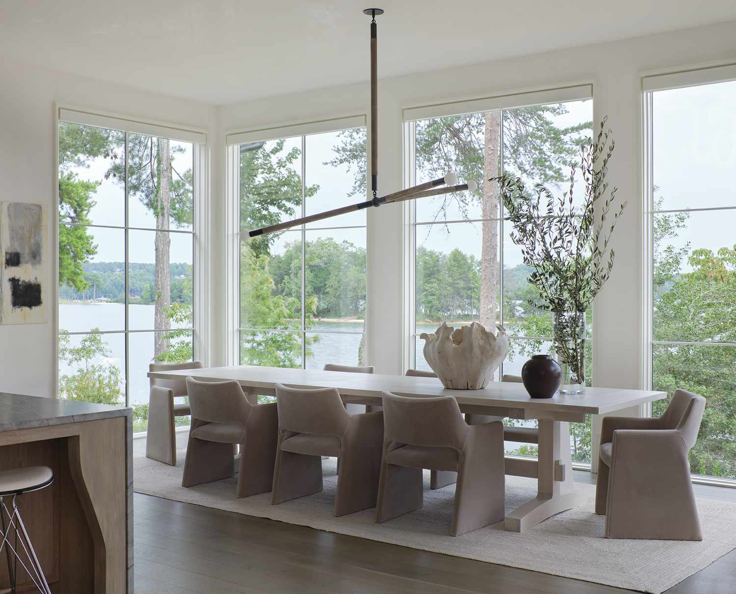 Minimalist lakeside dining room