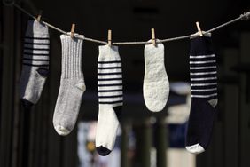 wool socks hanging outside