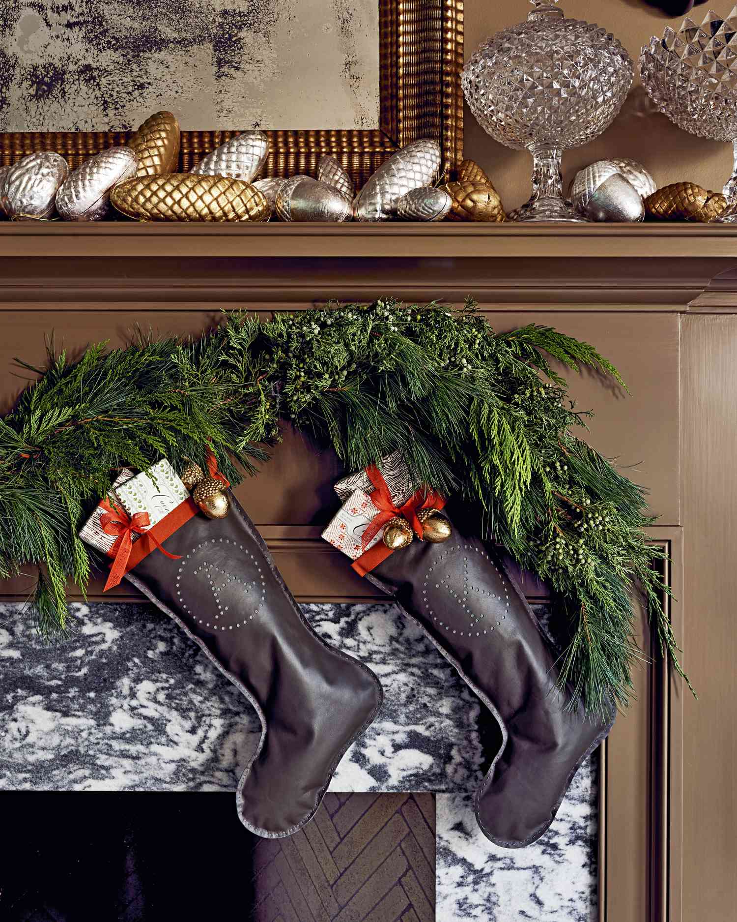 leather stockings on mantle