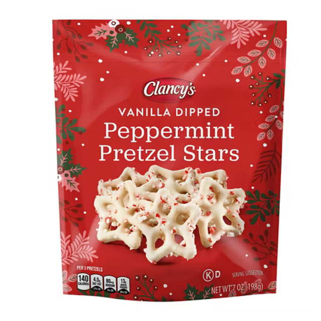Clancys vanilla dipped peppermint pretzel stars packaging