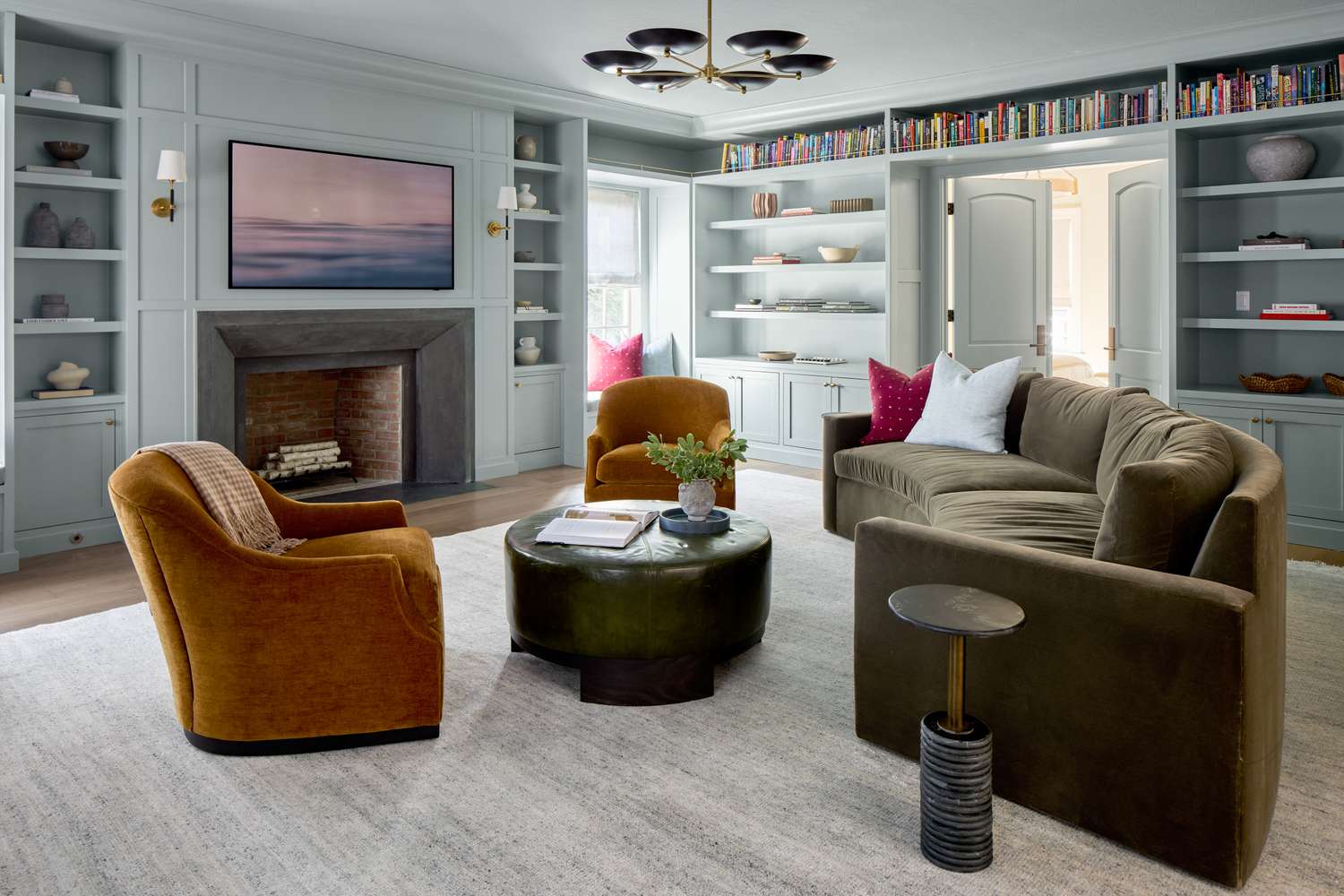 Color drenched living room in blue