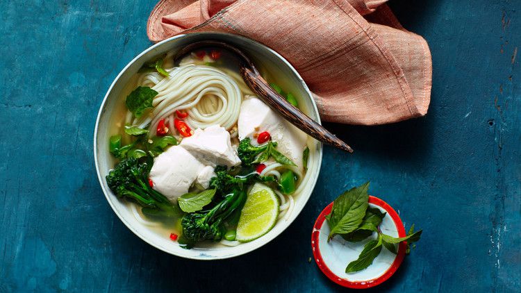 Ginger-Lemongrass Broth with Noodles, Silken Tofu, and Broccoli recipe