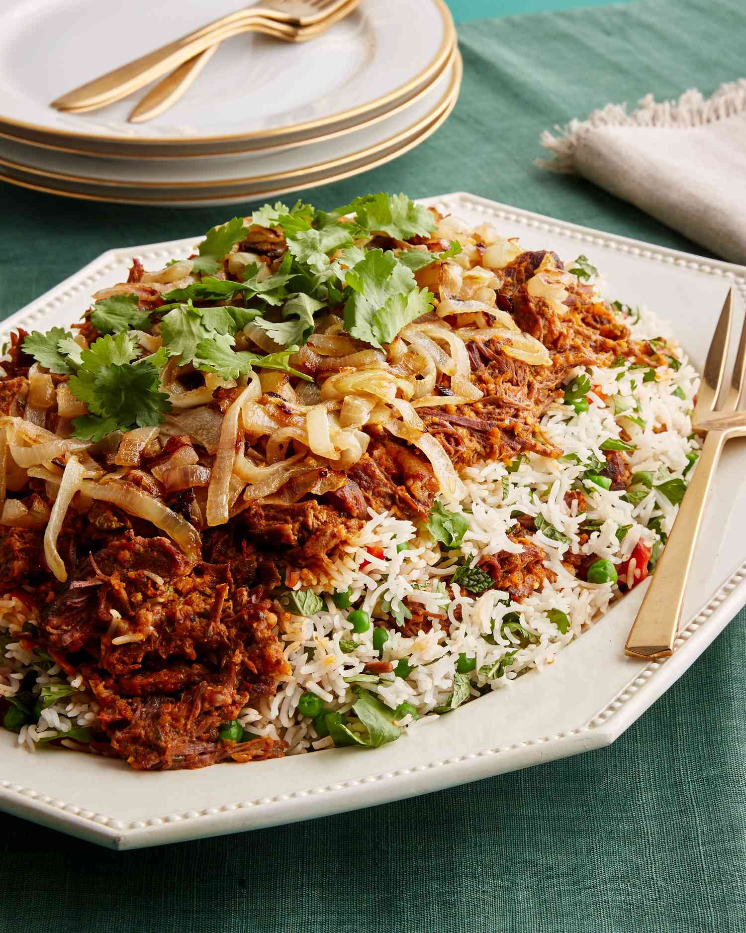 beef biryani on a platter