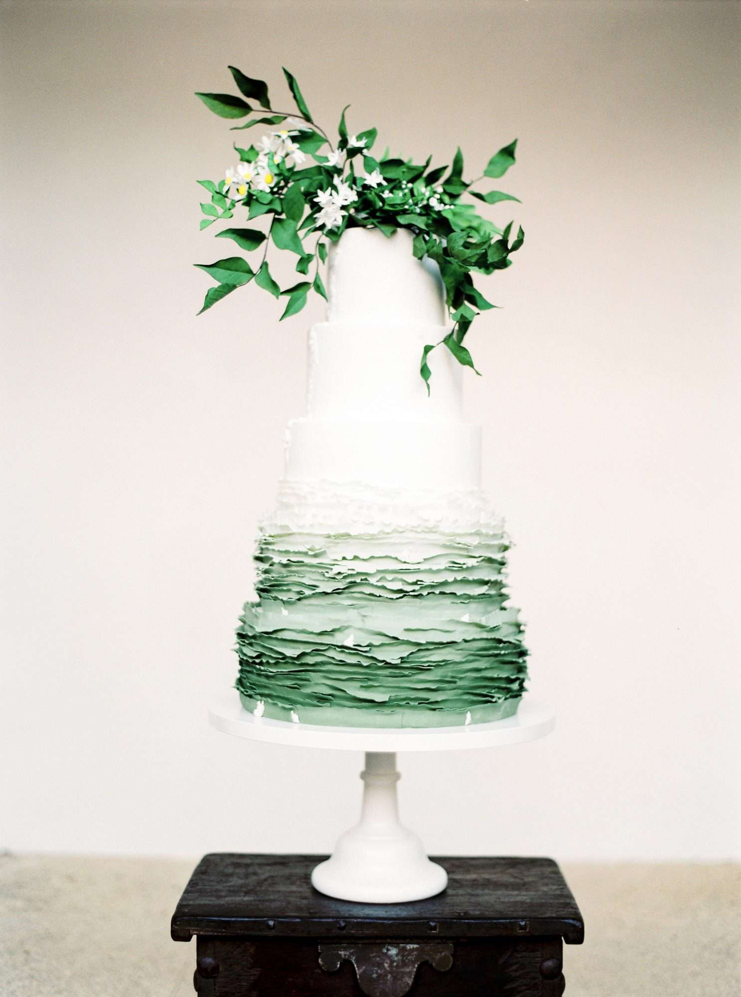 white and green wedding cake