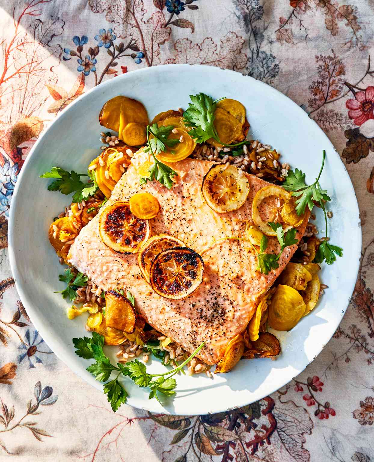 Slow-Roasted Salmon Salad with Barley and Golden Beets