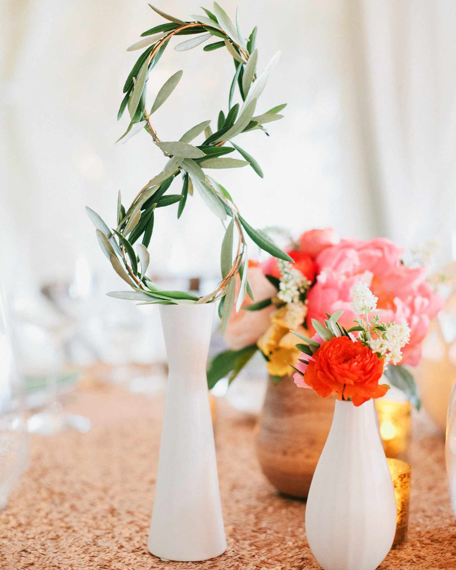 wedding table numbers greenery accents