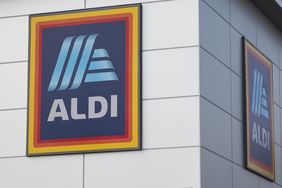 Side of an Aldi store with the companys logo displayed prominently